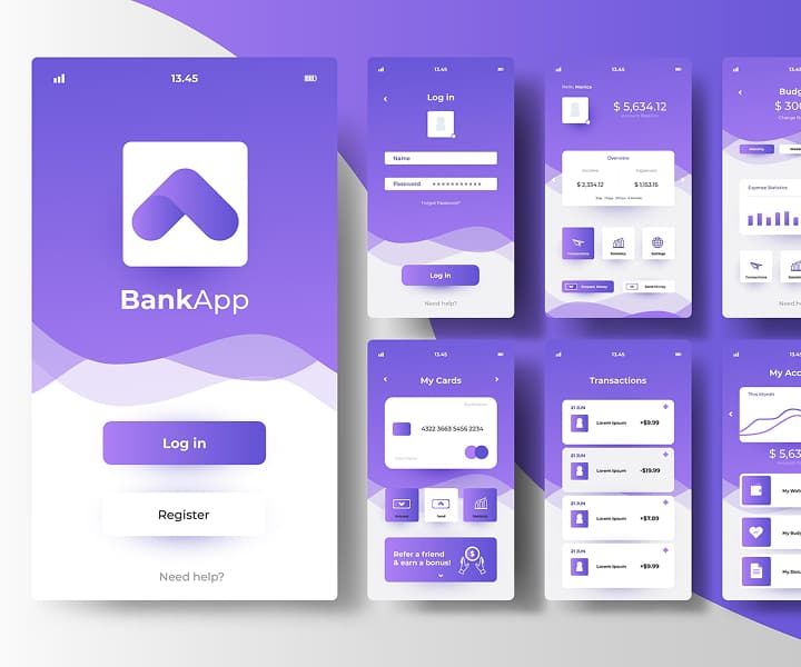 Examples of design of the banking app