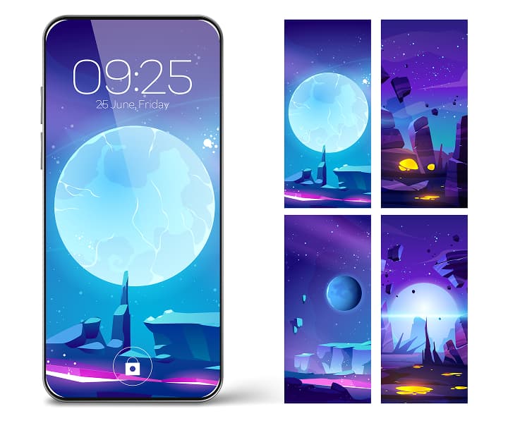 Different options of the screen illustrations on the smartphones
