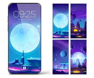 Different options of the screen illustrations on the smartphones